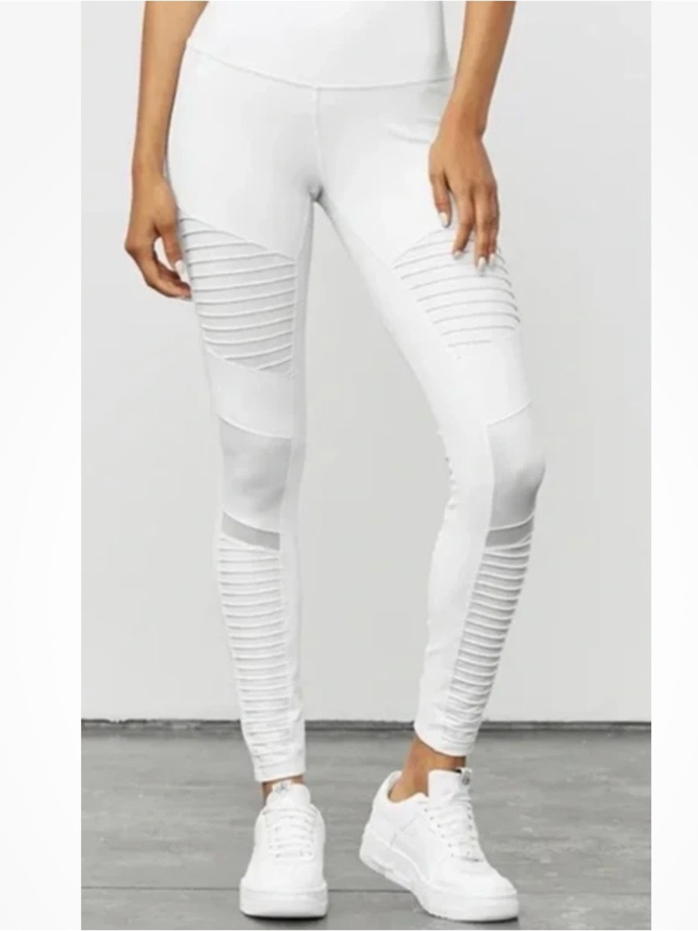 Alo White Ribbed Moto Leggings - Activewear